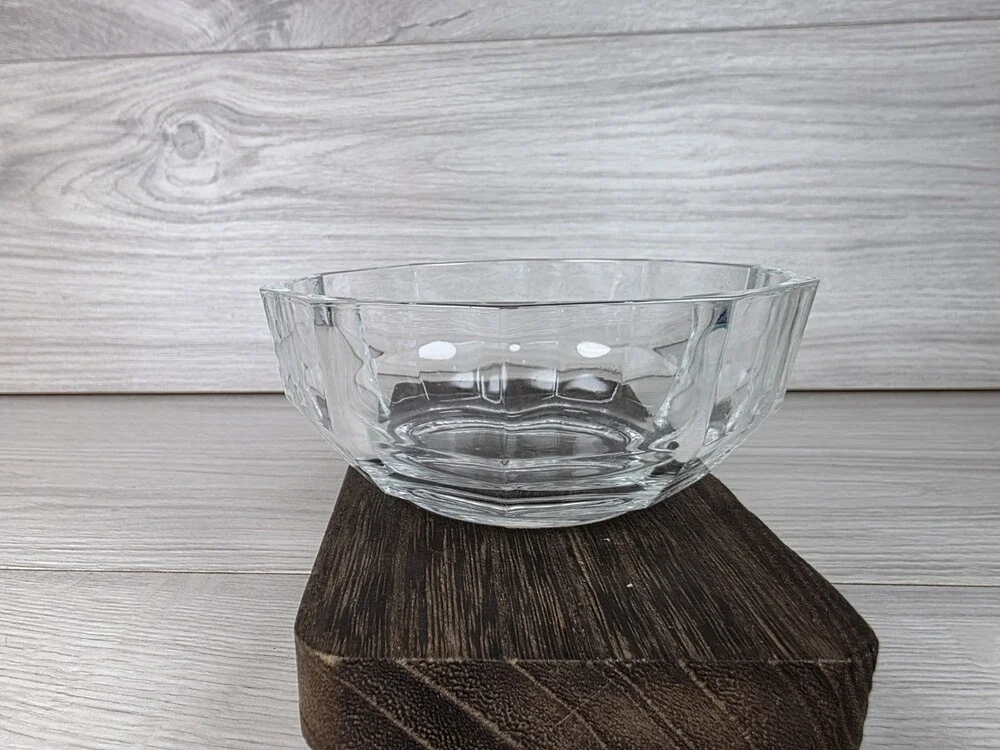 Vintage Clear Glass Decagon Faceted Serving Bowl 4.25